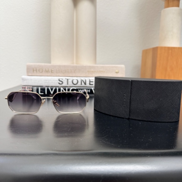 BRAND NEW in BOX Prada Symbole Sunglasses white triangle logo pale gold frame! - Picture 12 of 15